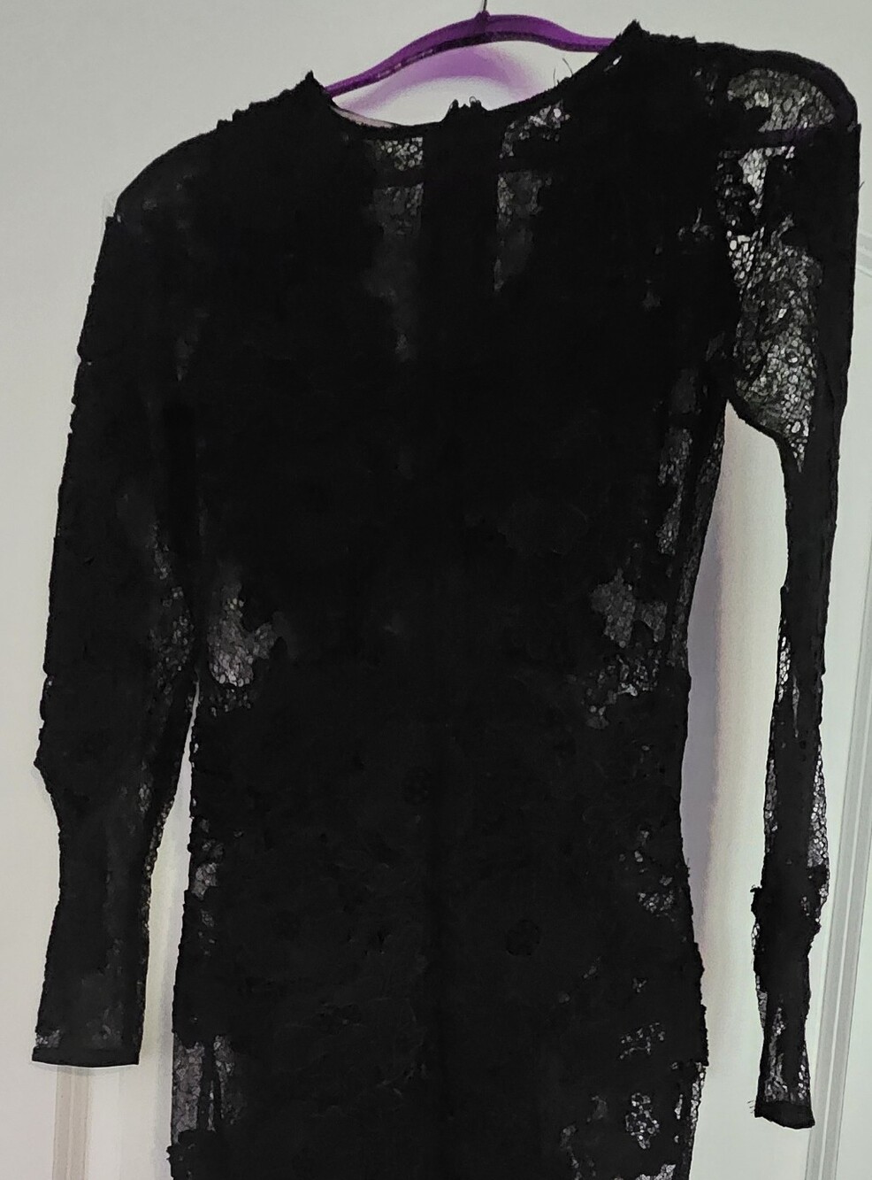 House of CB Black Floral Lace Long Sleeve Midi Dress
